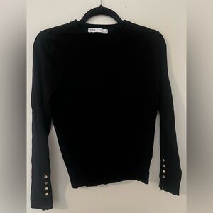 Zara Black Long Sleeve Top with Gold Button Accents